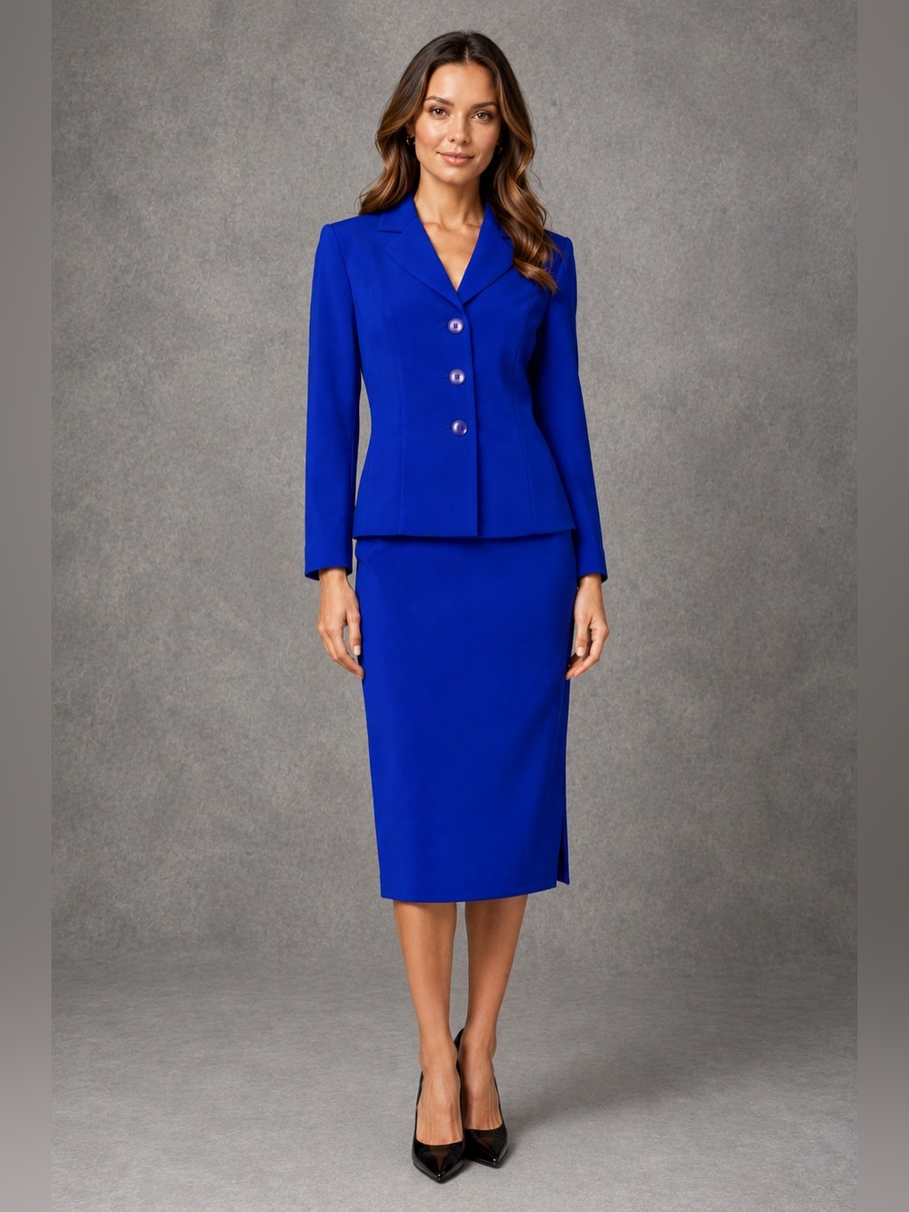 Le Suit Essentials Royal Blue 2 Piece Skirt Suit Set NWT Petite 10P Career